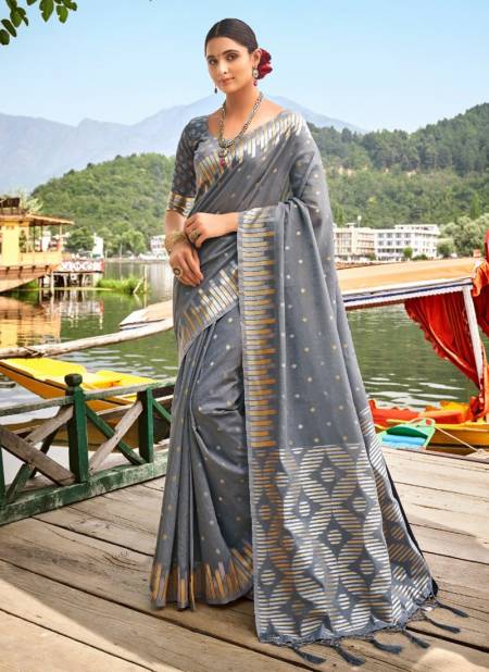 Gray Colour Rajyog Kashmir Exclusive Fancy Heavy Soft Cotton silk Festive Wear Latest Designer Saree Collection 1001